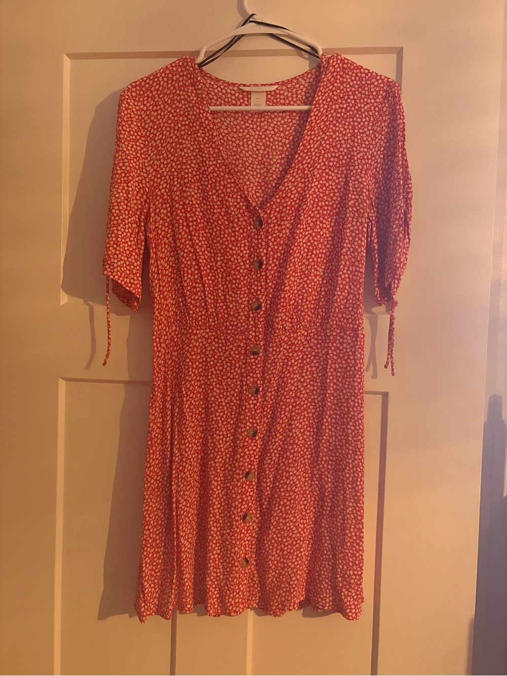 H&M Coral Red Floral Button-Front Mini Dress